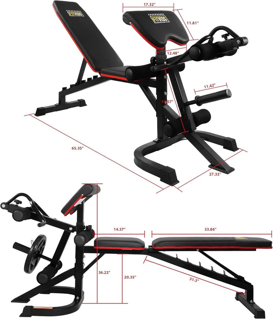 Fitvids 6-Position Adjustable Weight Bench with Leg Extension, Leg Curl Preacher Pad, Multi-Functional Workout Utility Bench for Home Gym Strength Training