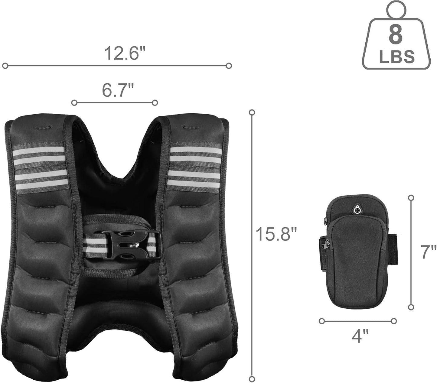 Fitvids Weighted Vest Detachable Phone Pocket Reflective Stripe 6lb/8lb/10lb for Running Strength Training