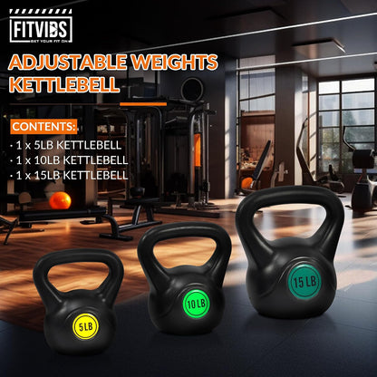 Fitvids 30lbs Kettlebell Set, Solid Weight Kettlebells for Full-Body Strength Training, Home Gym Fitness Workout Weights