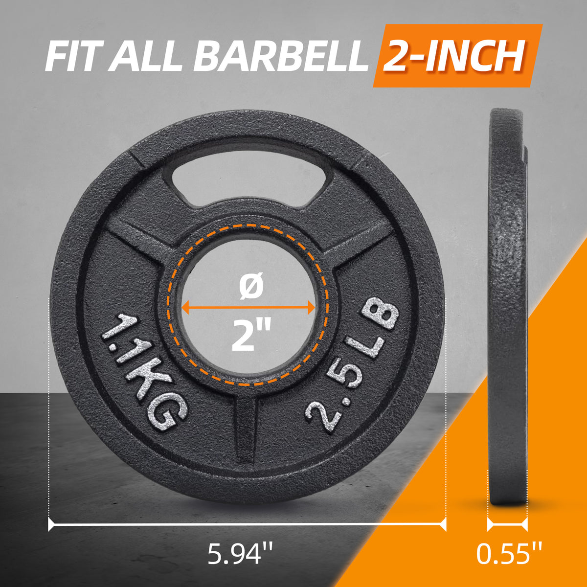 Fitvids 2-Inch Standard Cast Iron Plate 4 X 2.5LB Weight Plate for Strength Training, Weightlifting and Crossfit