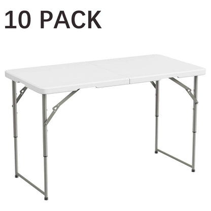 Bluk Buy 4FT  3-Level Adjustable Height Fold-in-Half Folding Table, 4FT Heavy Duty Portable Table for Indoor Outdoor Camping Picnic Party Dining Events