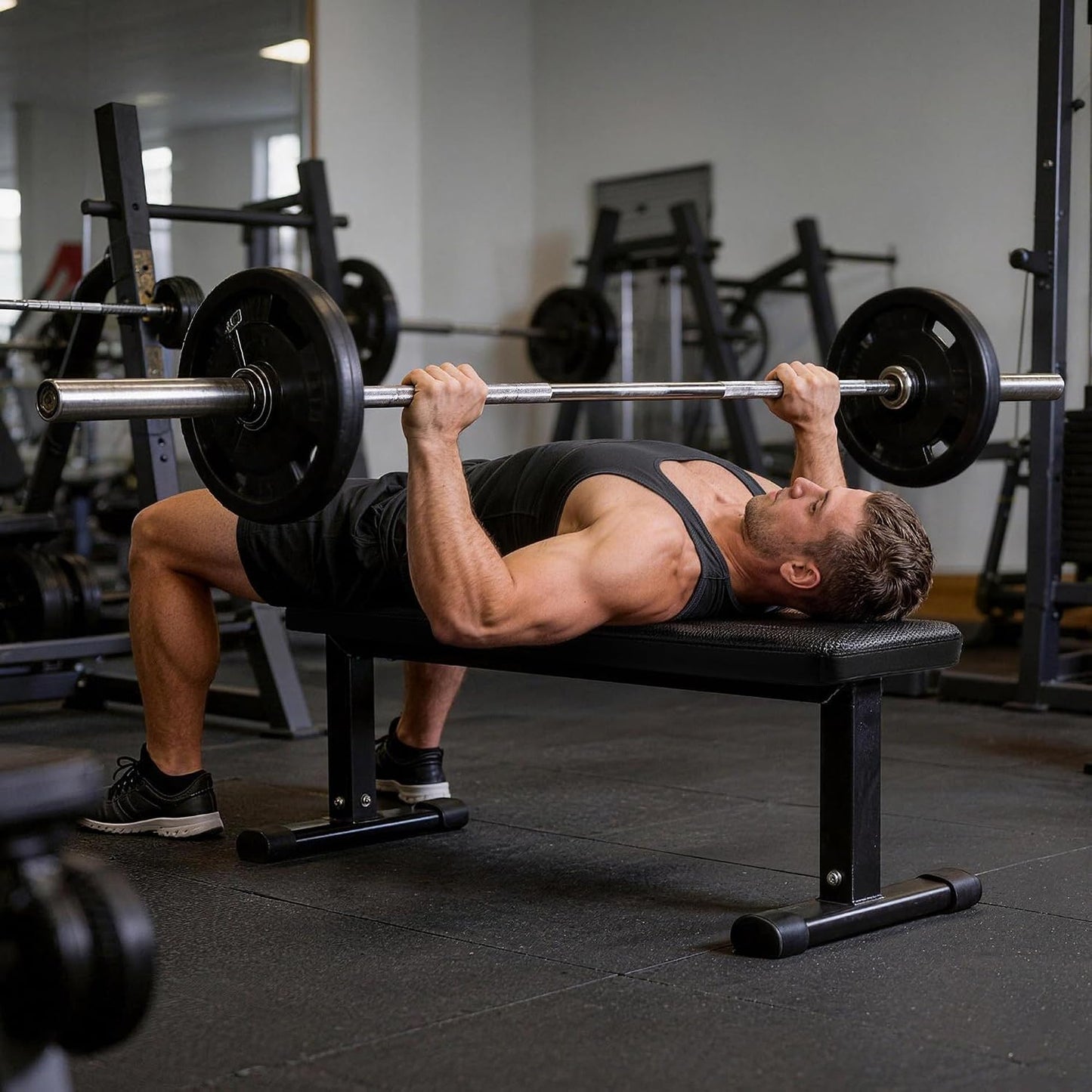 Fitvids Weight Bench, Heavy‑Duty Flat Workout Bench, Stable Exercise Bench for Full‑Body Strength Training Home Gym