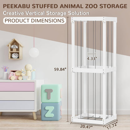 Wooden Stuffed Animal Zoo Storage, Large Toy Organizer with Elastic Band for Kids Toddlers, Playroom Corner Decor