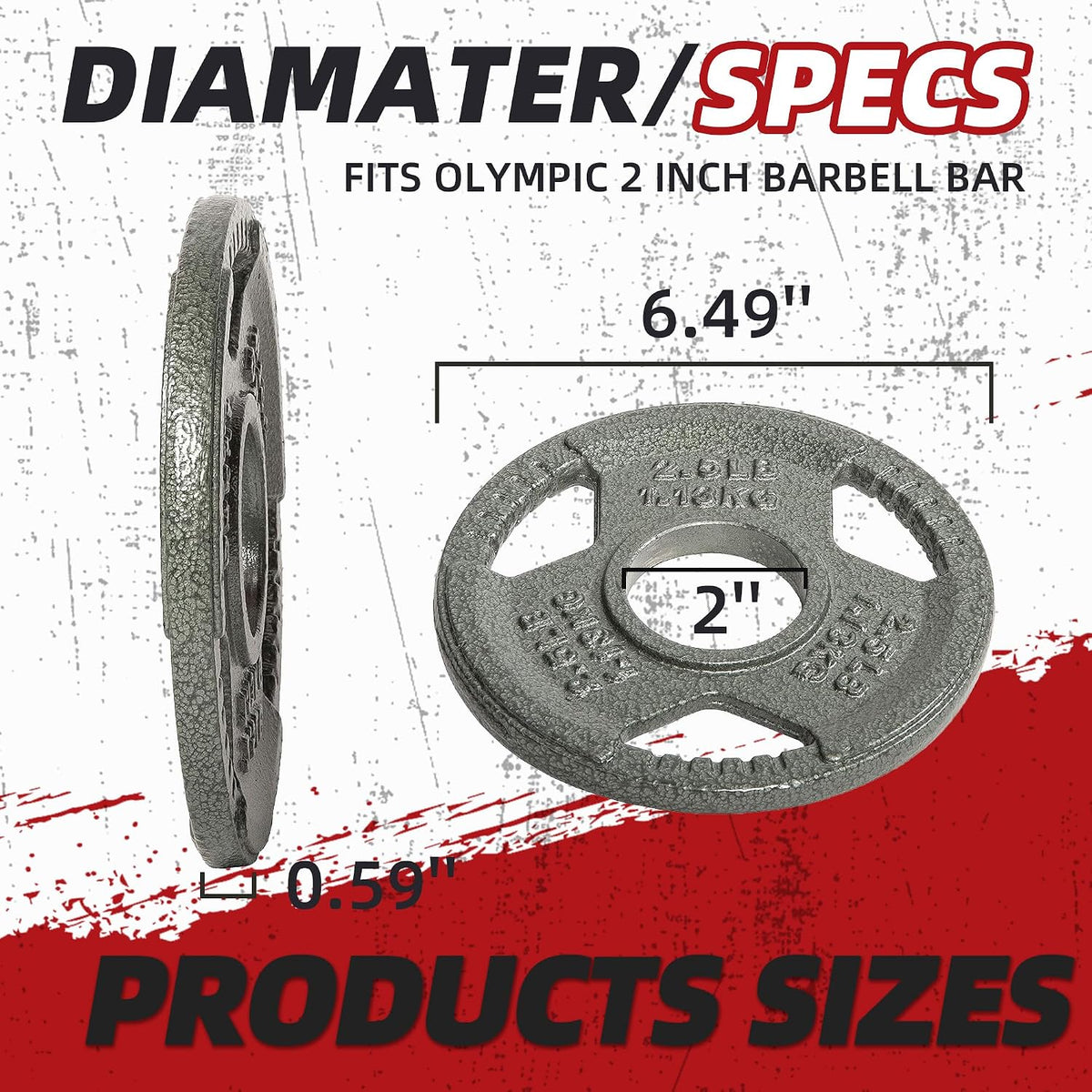 Fitvids Cast Iron 2-Inch Olympic Weight Plate for Strength Training & Weightlifting, Multiple Weights Available
