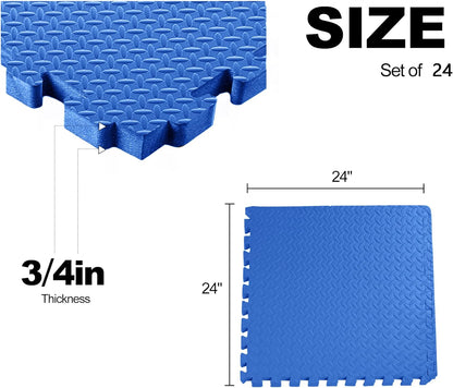 Fitvids 3/4 inch Interlocking EVA Foam Gym Floor Tiles, Shock Absorbing Puzzle Exercise Mat for Home Gym, Workout Equipment, Kids Play Areas