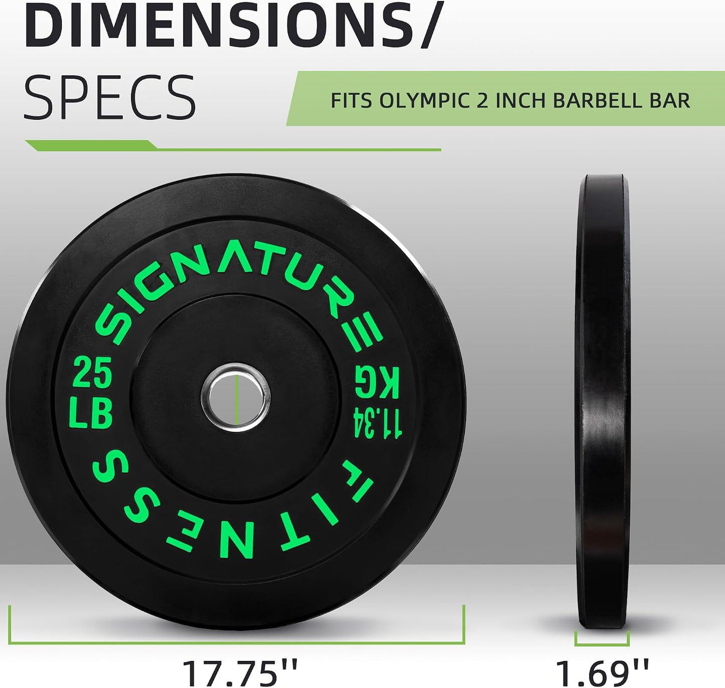 Fitvids 2‑Inch Olympic Rubber Bumper Weight Plates Pair, 25 lbs for Home Gym Strength Training