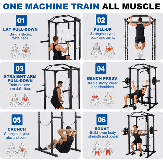Fitvids Multifunction Heavy-Duty Power Cage Squat Rack Black, Home Gym,Multiple Sizes and Colors Available