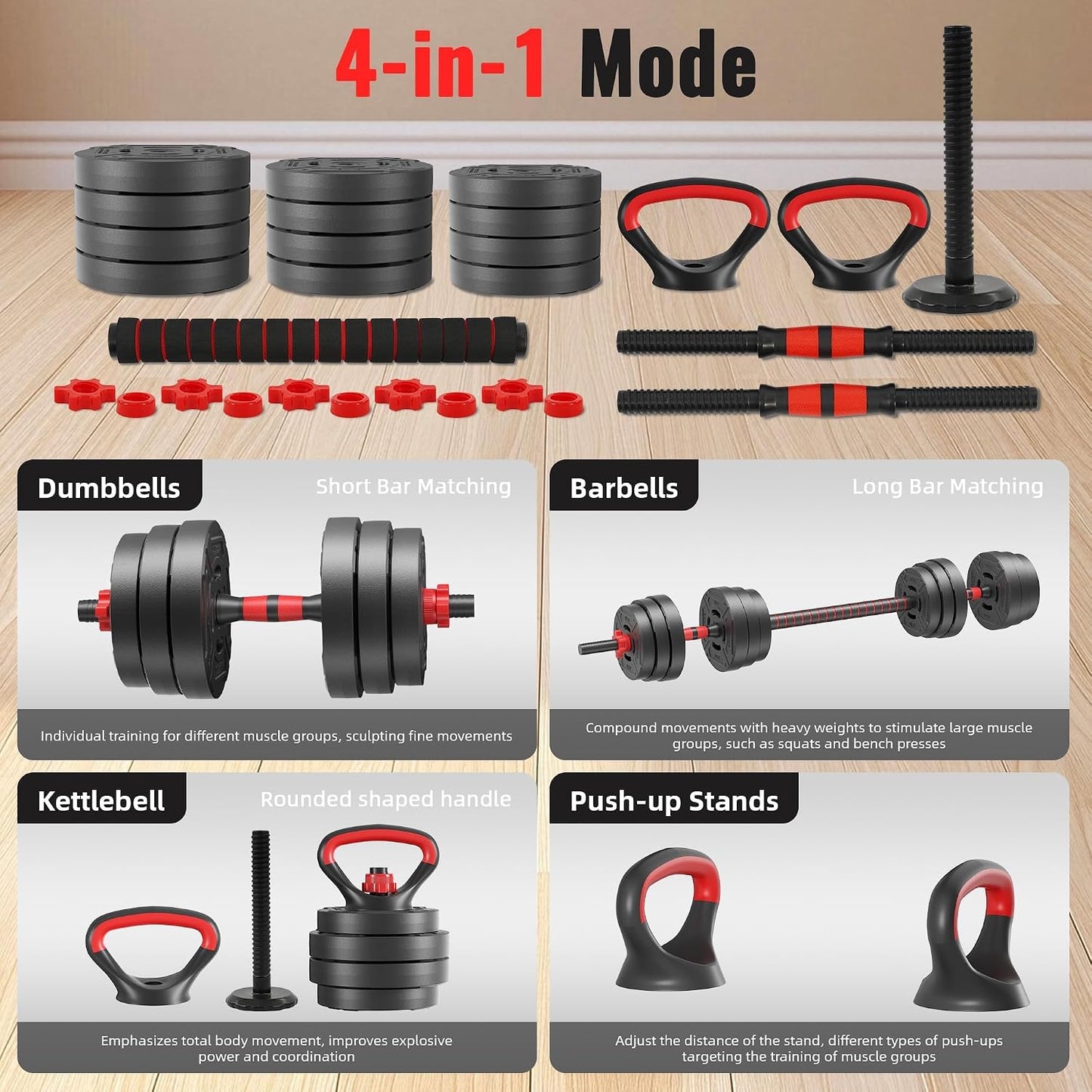 Fitvids 60LBS Multi-Functional Adjustable Dumbbell Set, Convertible Dumbbell, Barbell & Kettlebell Portable Free Weight Set for Home Gym Workouts