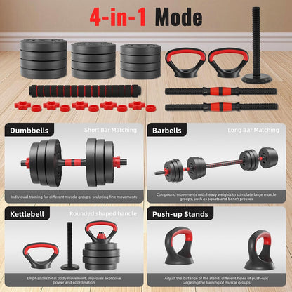 Fitvids 60LBS Multi-Functional Adjustable Dumbbell Set, Convertible Dumbbell, Barbell & Kettlebell Portable Free Weight Set for Home Gym Workouts