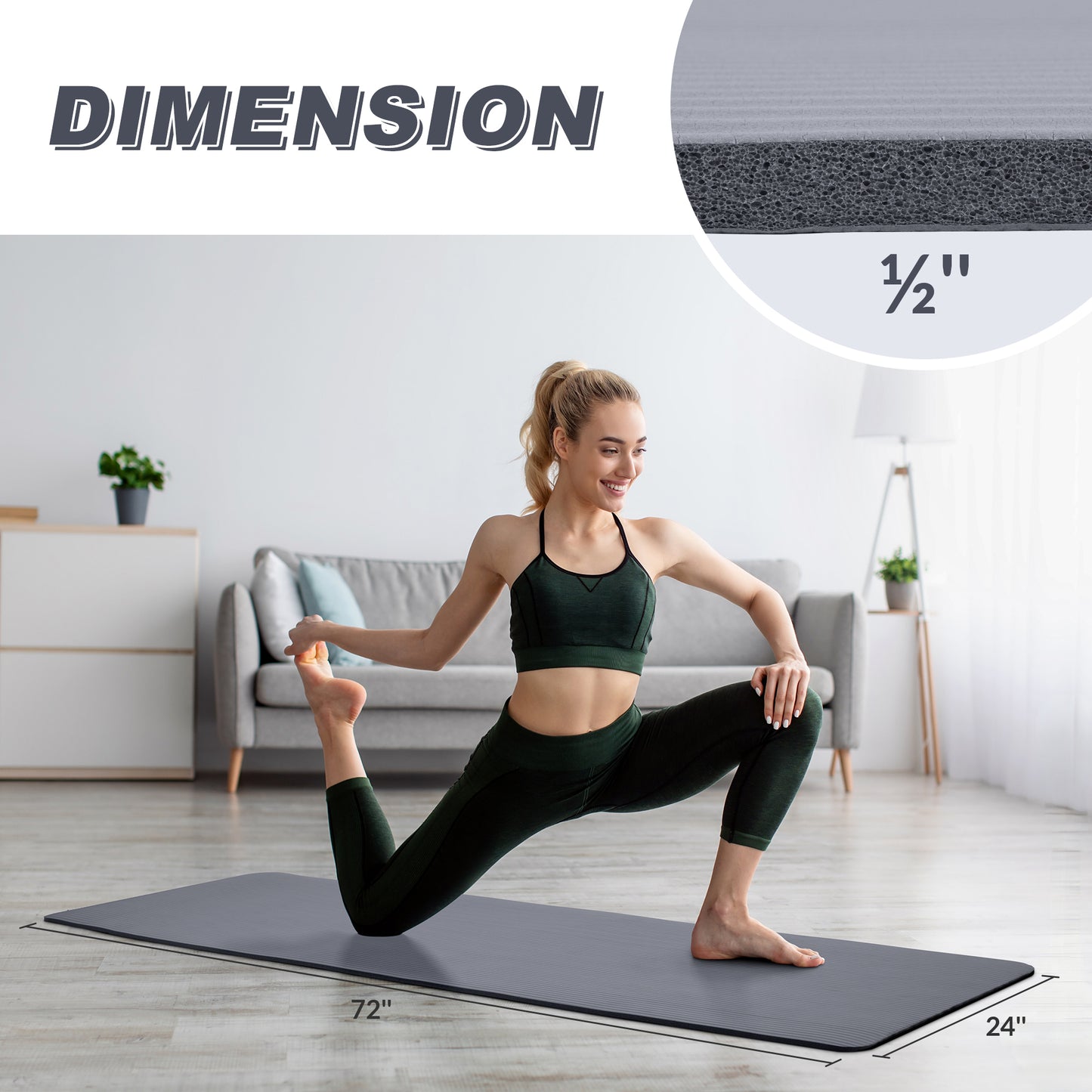 Fitvids 1/2-Inch Extra Thick High Density Yoga Mat, Anti-Tear Workout Exercise Mat with Carrying Strap for All Yoga & Fitness Workouts