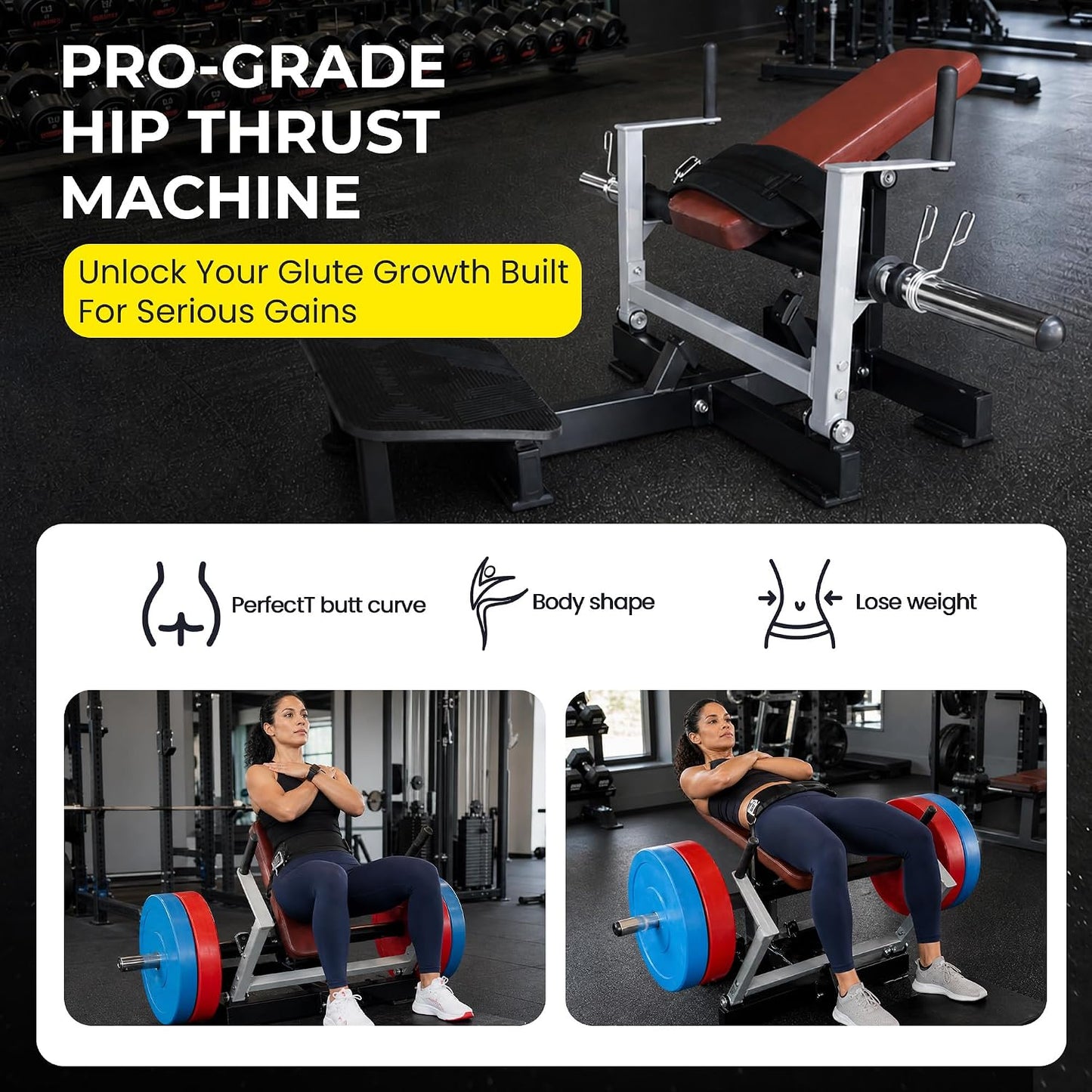 Fitvids Upgraded Heavy‑Duty Plate‑Loaded Hip Thrust Glute Bridge Machine Home Gym Glute Builder for Butt Shaping Muscle Training