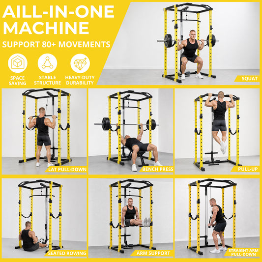 Fitvids Multifunction Heavy-Duty Power Cage Squat Rack Yellow , Home Gym,Multiple Sizes and Colors Available