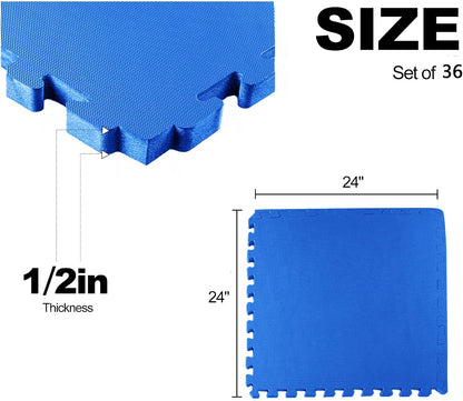 Fitvids Interlocking EVA Foam Gym Floor Tiles, Shock Absorbing Puzzle Exercise Mat for Home Gym, Workout Equipment, Kids Play Areas