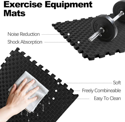 Fitvids 1 inch Interlocking EVA Foam Gym Floor Tiles, Shock Absorbing Puzzle Exercise Mat for Home Gym, Workout Equipment, Kids Play Areas