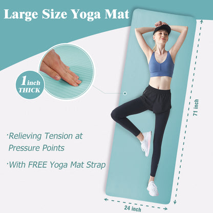 Fitvids 1 Inch Thick Yoga Mat 71x24 Inch - Non Slip Workout Mat with Carry Strap, Multi Colors, Versatile Exercise Mat for Home Gym Pilates Meditation, Suitable for All Skill Level