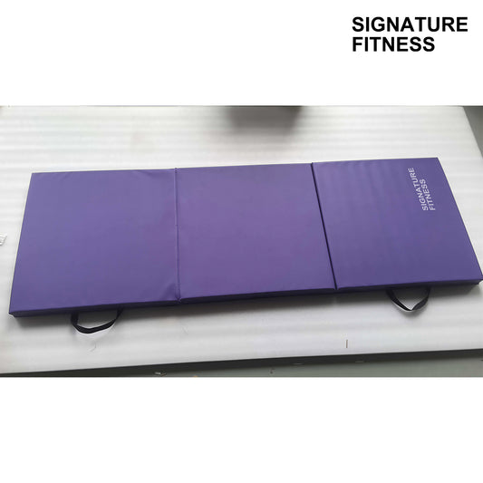 Signature Fitness 6ft x 2ft Three Fold Folding Exercise Mat with Carrying Handles for MMA, Gymnastics and Home Gym Protective Flooring, 2-inch Thick