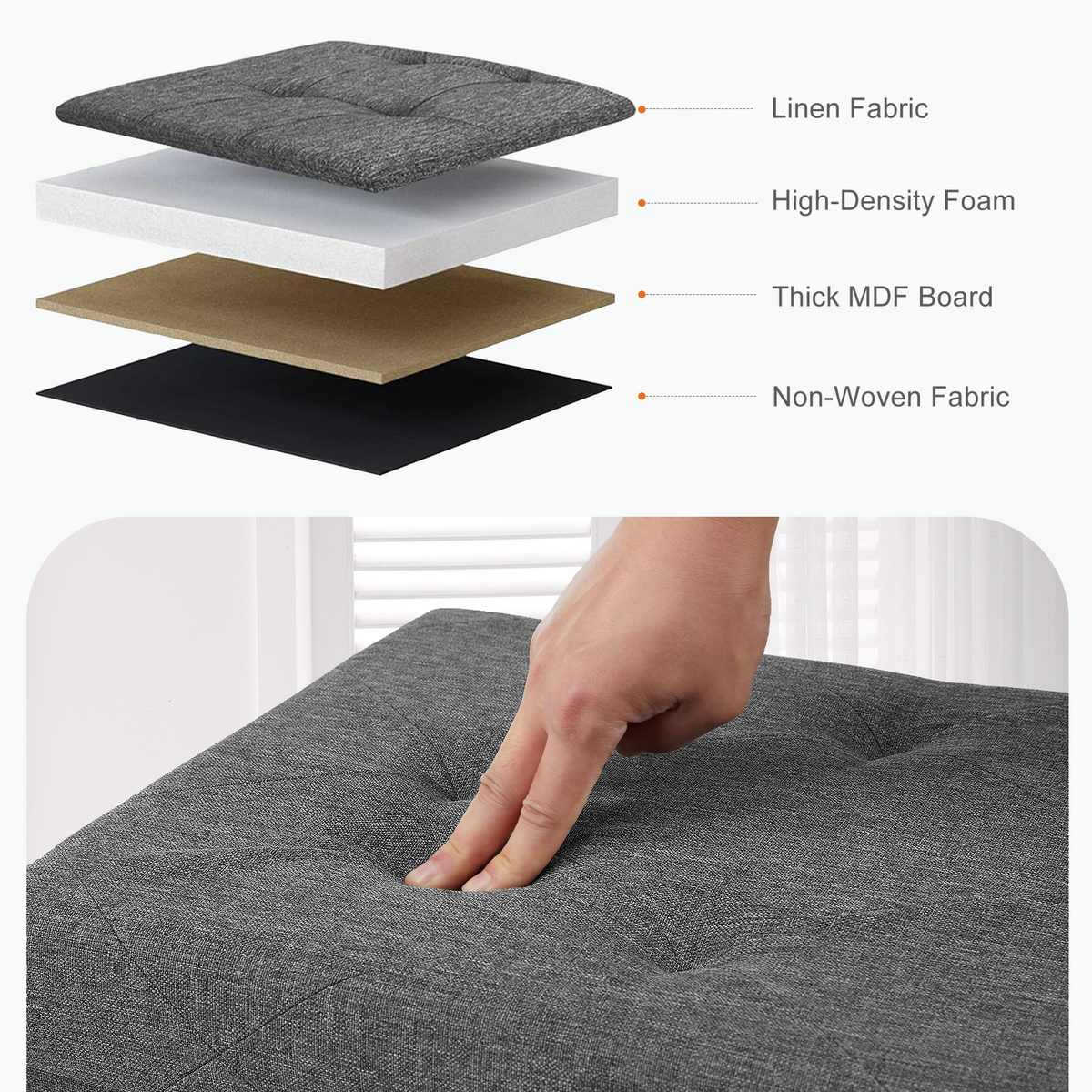 Storage Ottoman Bench with Thicker Foam Padded Seat, Folding Foot Rest for Bedroom & Living Room