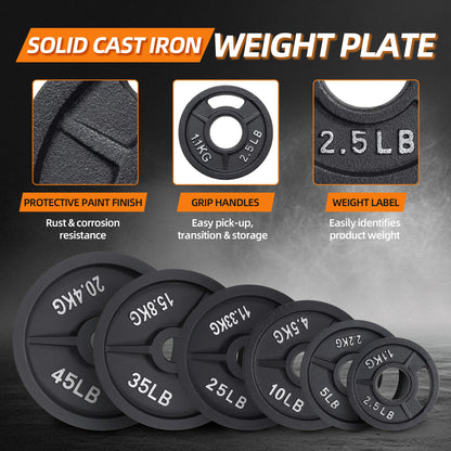 Fitvids 2-Inch Standard Cast Iron Plate 4 X 2.5LB Weight Plate for Strength Training, Weightlifting and Crossfit