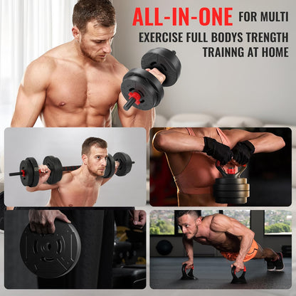 Fitvids 40LBS Multi-Functional Adjustable Dumbbell Set, Convertible Dumbbell, Barbell & Kettlebell Portable Free Weight Set for Home Gym Workouts