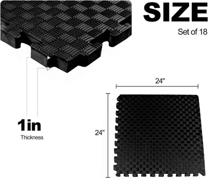 Fitvids 1 inch Interlocking EVA Foam Gym Floor Tiles, Shock Absorbing Puzzle Exercise Mat for Home Gym, Workout Equipment, Kids Play Areas