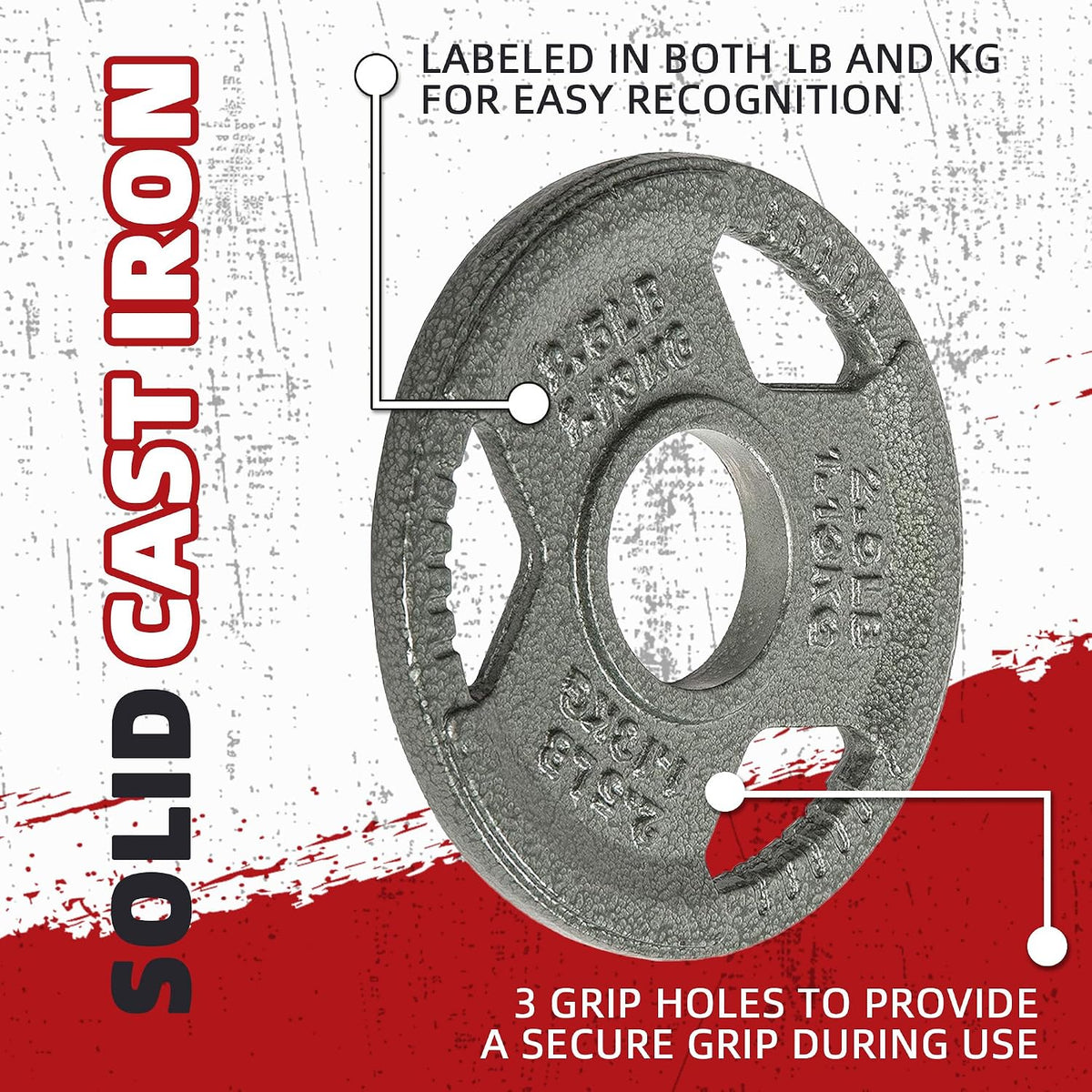 Fitvids Cast Iron 2-Inch Olympic Weight Plate for Strength Training & Weightlifting, Multiple Weights Available