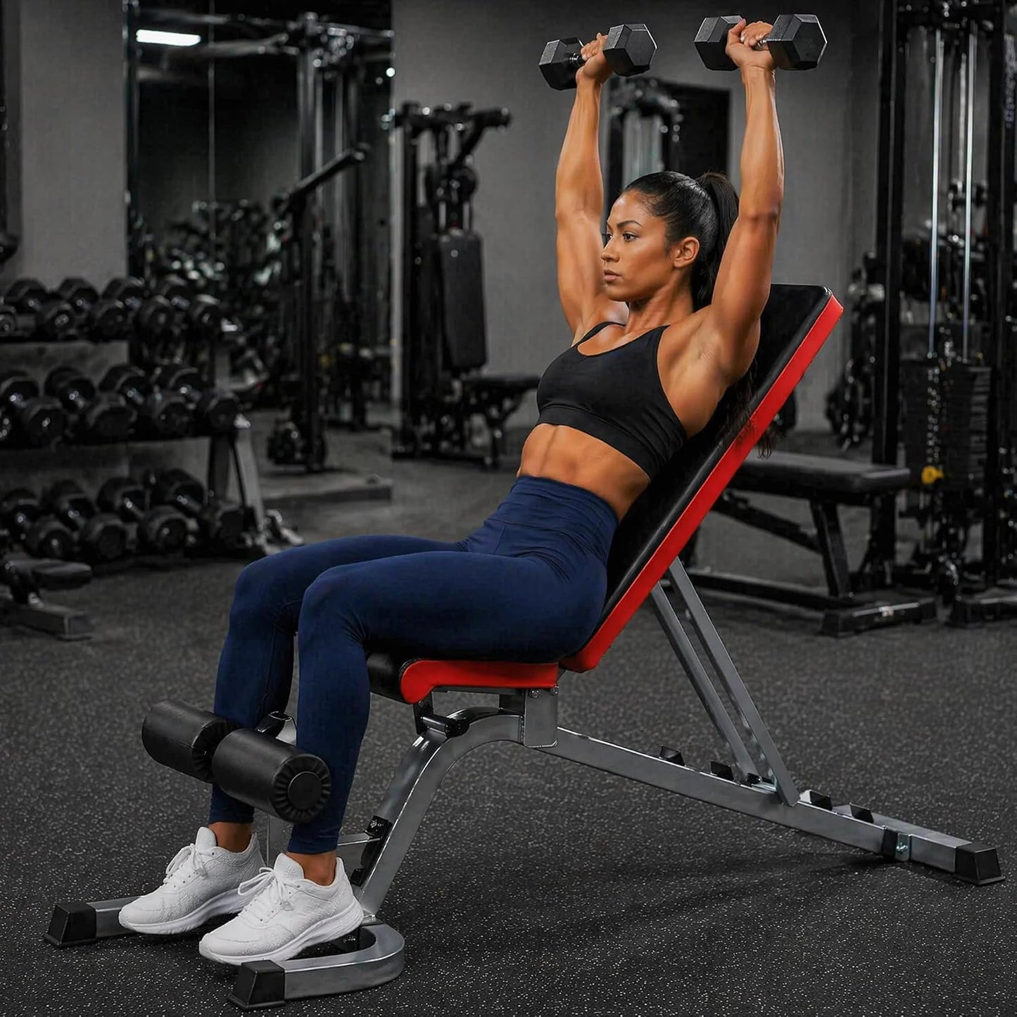 Fitvids Adjustable Folding Weight Bench with Leg Roller, Heavy‑Duty Incline Decline Flat Exercise Bench, Supports up to 600 LBS for Home Gym Full‑Body Strength Training