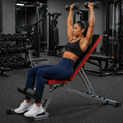 Fitvids Adjustable Folding Weight Bench with Leg Roller, Heavy‑Duty Incline Decline Flat Exercise Bench, Supports up to 600 LBS for Home Gym Full‑Body Strength Training