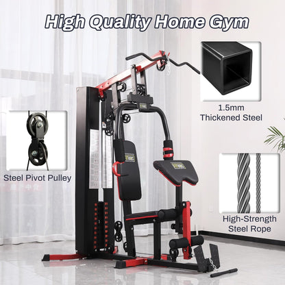 Fitvids All-in-One Multifunctional Home Gym Station with Weight Stack Pulley System Seated Row for Full Body Strength Training