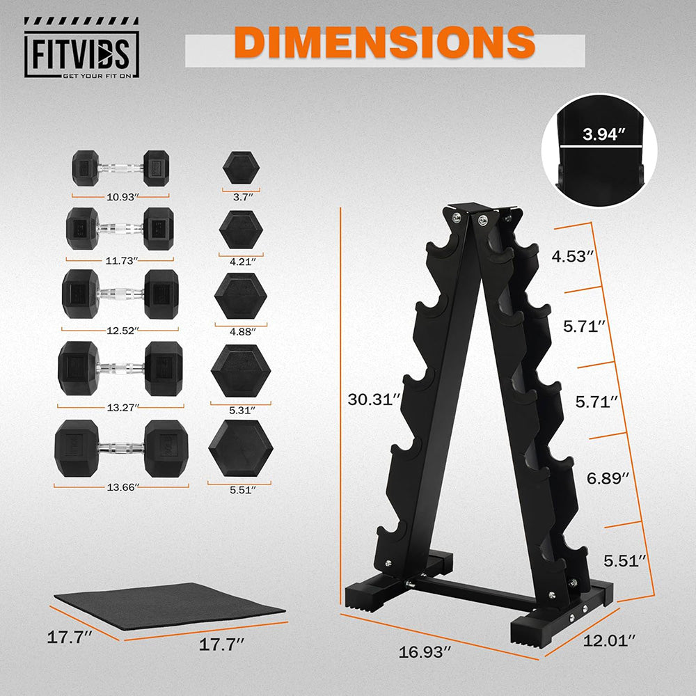 Fitvids Rubber Coated Hex Dumbbell Set with Storage Rack 200LB  Hand Weight Set with Anti-Slip Grip for Home Gym
