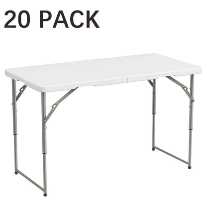 Bluk Buy 4FT  3-Level Adjustable Height Fold-in-Half Folding Table, 4FT Heavy Duty Portable Table for Indoor Outdoor Camping Picnic Party Dining Events