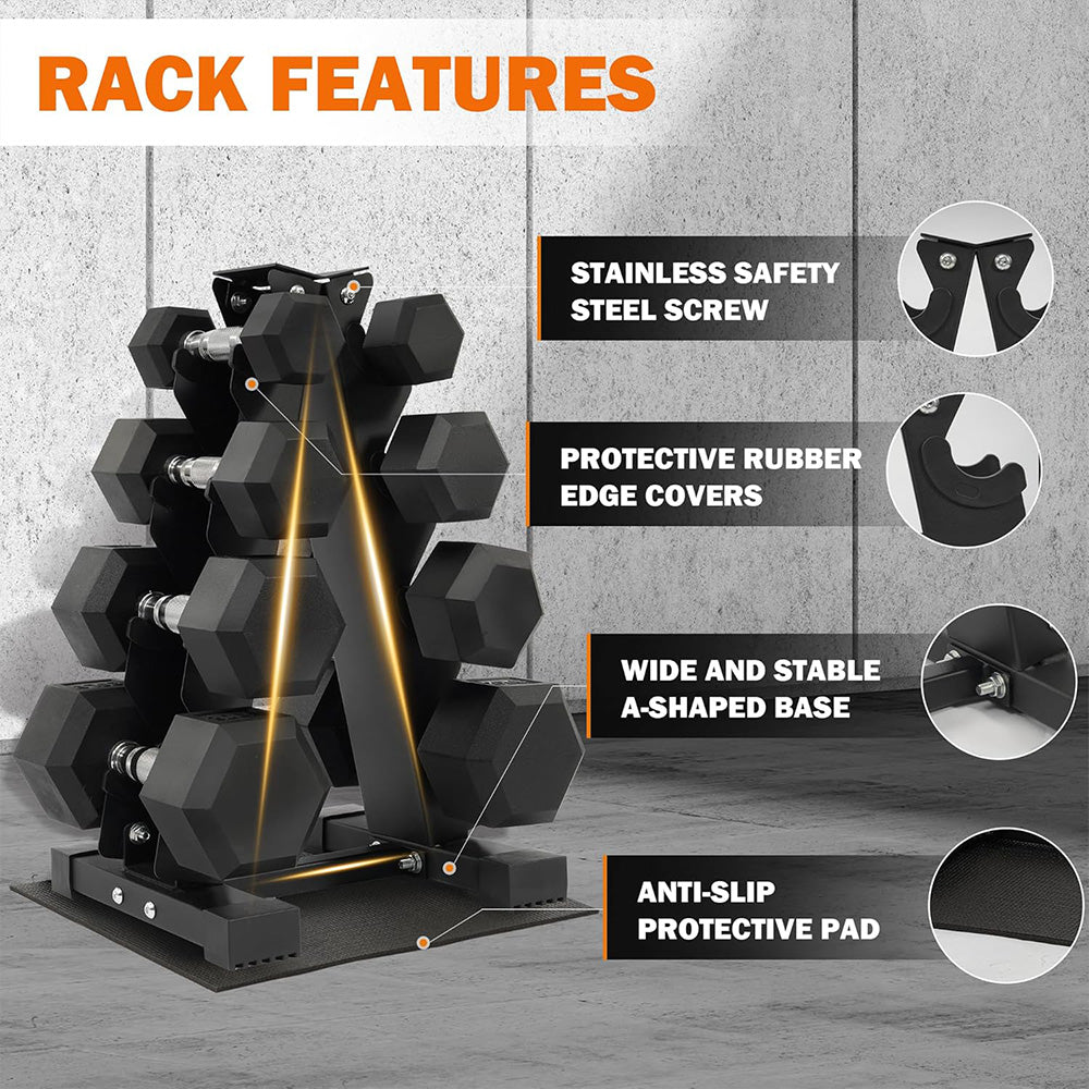 Fitvids Rubber Coated Hex Dumbbell Set with Storage Rack 100 LB Hand Weight Set with Anti-Slip Grip for Home Gym