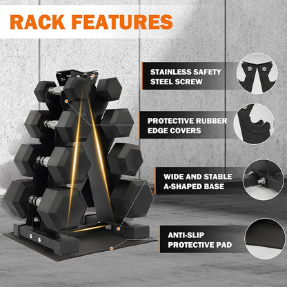 Fitvids Rubber Coated Hex Dumbbell Set with Storage Rack 100 LB Hand Weight Set with Anti-Slip Grip for Home Gym