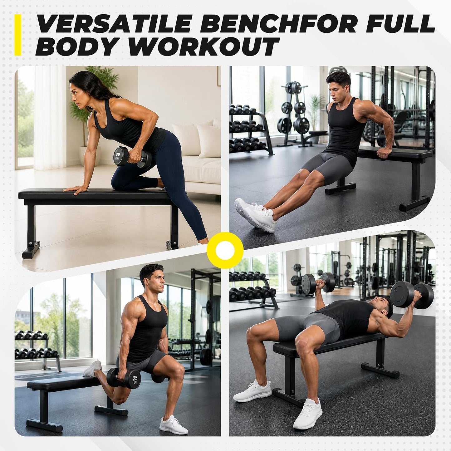 Fitvids Weight Bench, Heavy‑Duty Flat Workout Bench, Stable Exercise Bench for Full‑Body Strength Training Home Gym