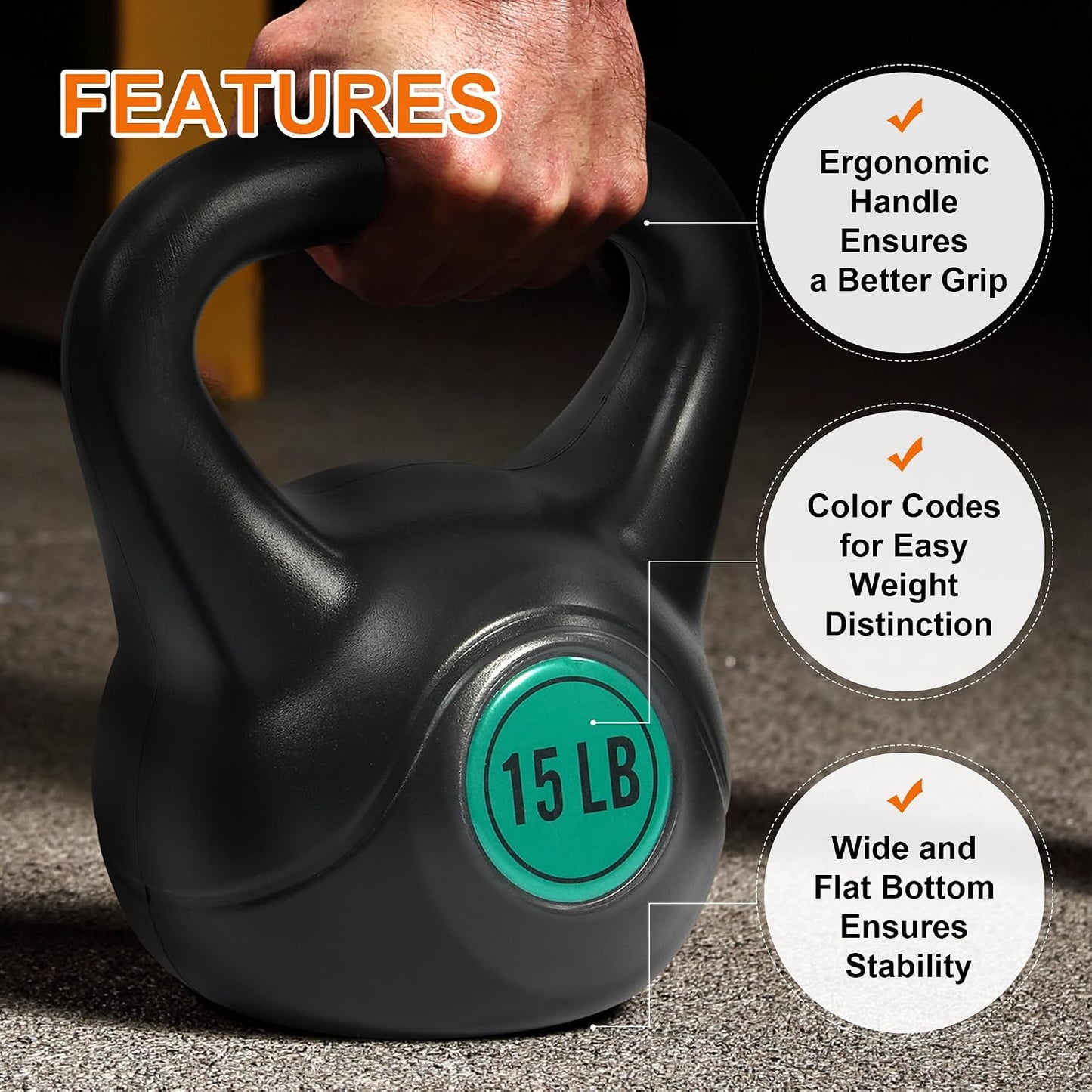 Fitvids 30lbs Kettlebell Set, Solid Weight Kettlebells for Full-Body Strength Training, Home Gym Fitness Workout Weights