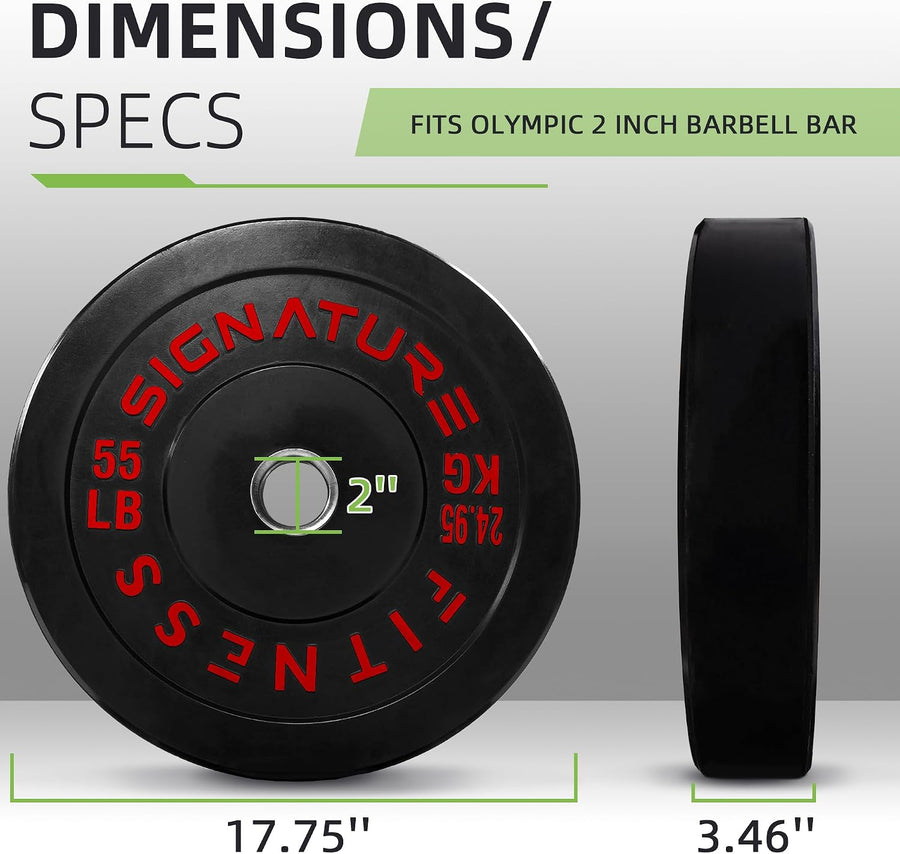Fitvids 2‑Inch Olympic Rubber Bumper Weight Plates Pair, 55 lbs for Home Gym Strength Training