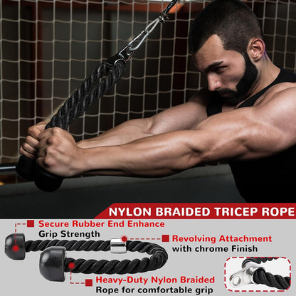 Fitvids 800LB Cable Attachment Set Tricep Rope, Row Handle, Straight Bar V Bar, Commercial Grade Cable Machine Accessories for Home Gym