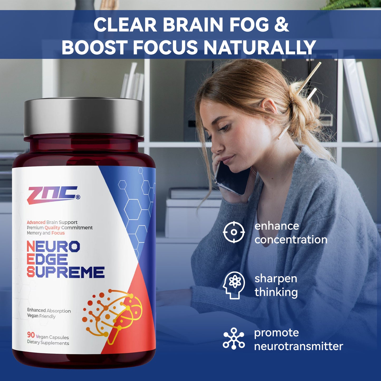 Fitvids 90Ct Brain Nootropic Supplement Alpha-GPC, Lion’s Mane, B Vitamins Support Memory Daily Cognitive Performance