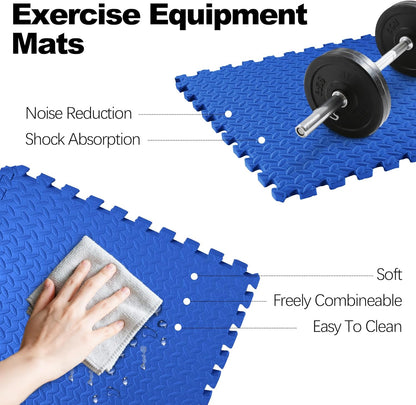 Fitvids 3/4 inch Interlocking EVA Foam Gym Floor Tiles, Shock Absorbing Puzzle Exercise Mat for Home Gym, Workout Equipment, Kids Play Areas