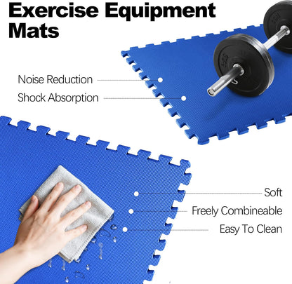 Fitvids Interlocking EVA Foam Gym Floor Tiles, Shock Absorbing Puzzle Exercise Mat for Home Gym, Workout Equipment, Kids Play Areas