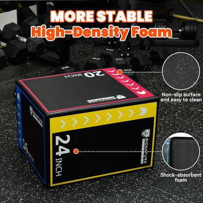 Fitvids 3-in-1 Foam Plyo Box, 16”/20”/24” Adjustable Plyometric Jump Box for Home Gym Fitness Training