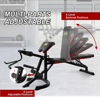 Fitvids 6-Position Adjustable Weight Bench with Leg Extension, Leg Curl Preacher Pad, Multi-Functional Workout Utility Bench for Home Gym Strength Training