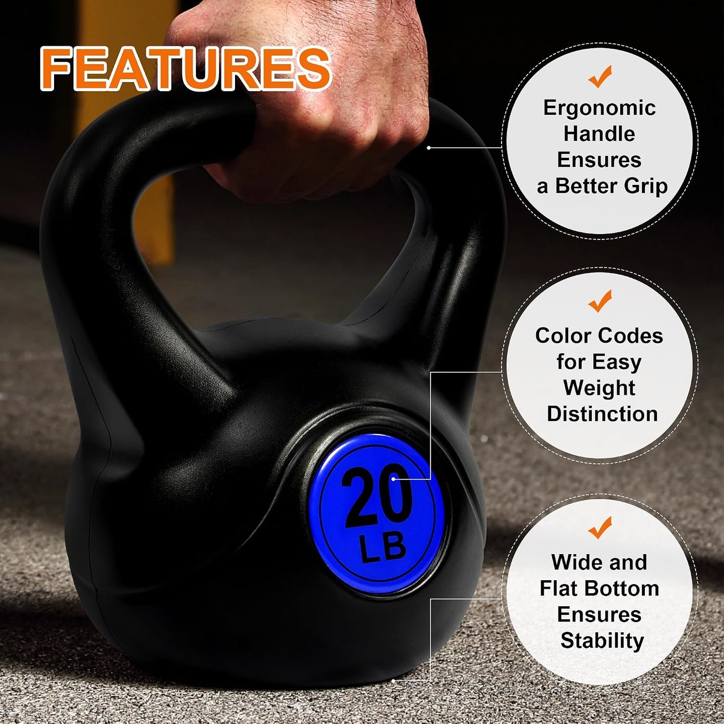 Fitvids 45lbs Kettlebell Set, Solid Weight Kettlebells for Full-Body Strength Training, Home Gym Fitness Workout Weights
