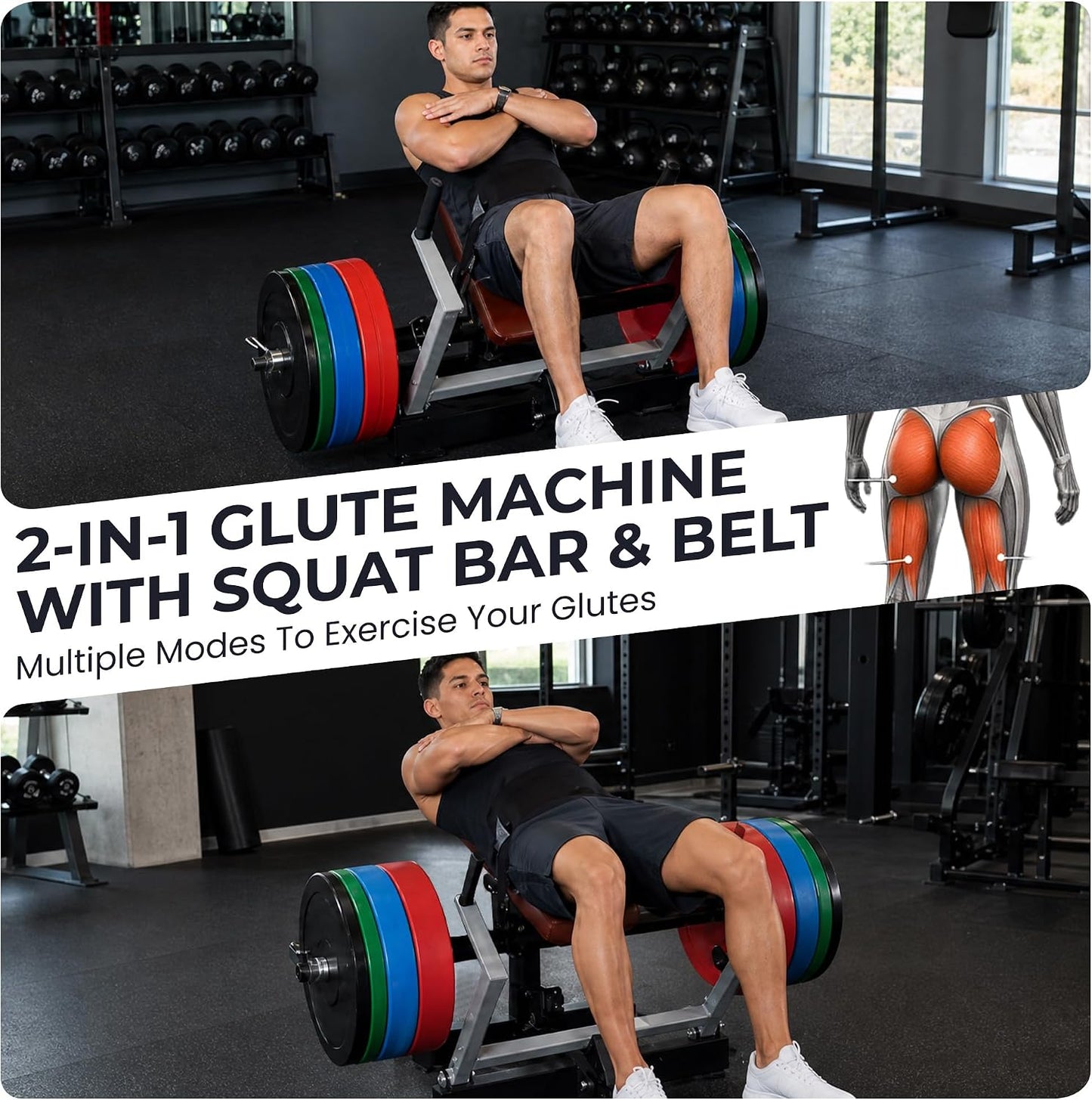 Fitvids Upgraded Heavy‑Duty Plate‑Loaded Hip Thrust Glute Bridge Machine Home Gym Glute Builder for Butt Shaping Muscle Training