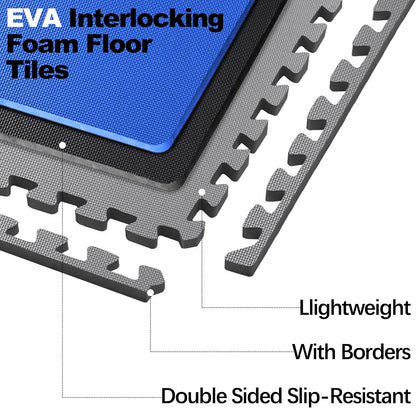 Fitvids 3/4 inch Interlocking EVA Foam Gym Floor Tiles, Shock Absorbing Puzzle Exercise Mat for Home Gym, Workout Equipment, Kids Play Areas