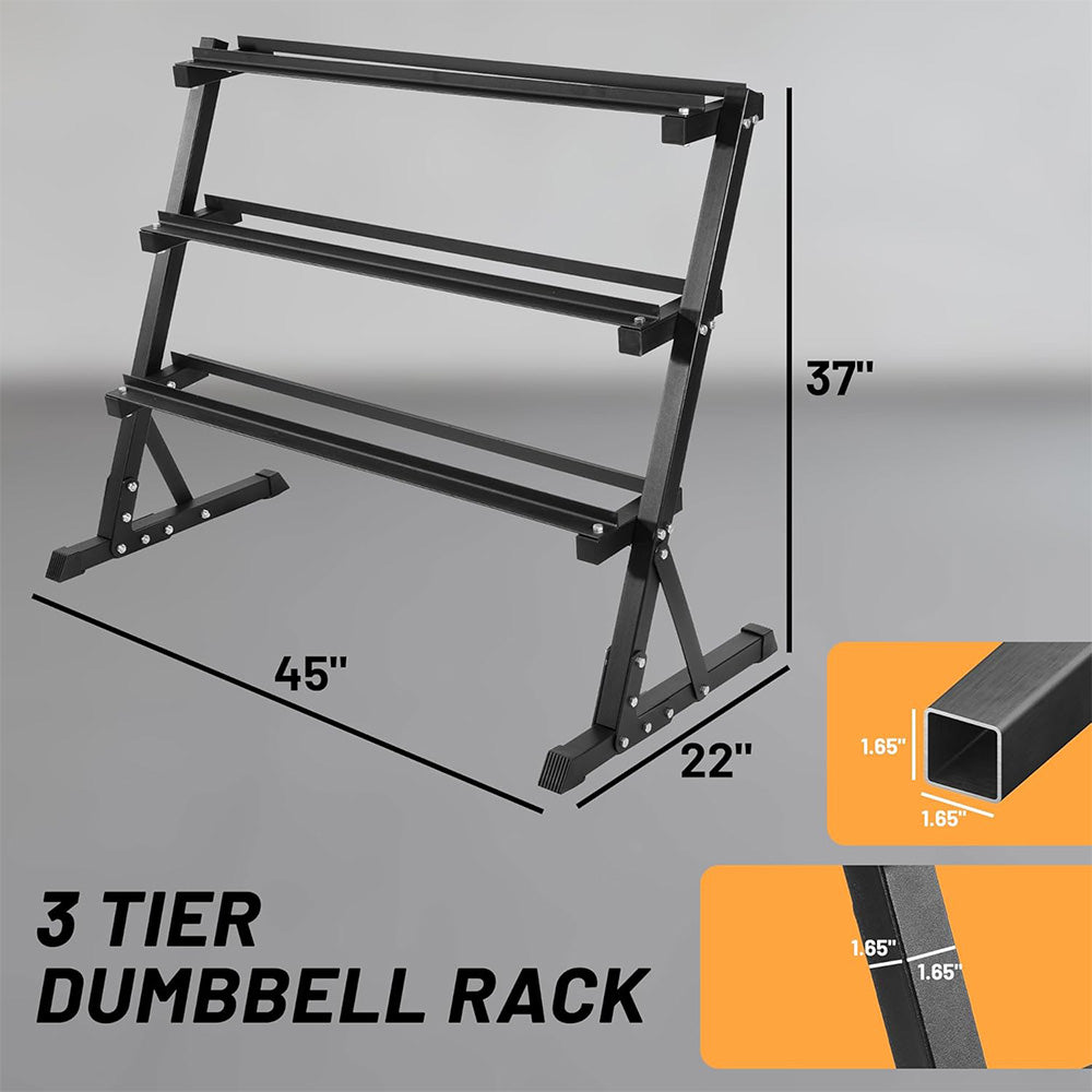 Fitvids 550 LB Rubber Coated Hex Dumbbell Set with 3-Tier Storage Rack, Anti-Slip Ergonomic Hand Weights for Home & Commercial Gym