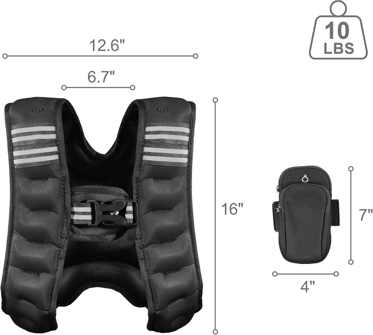 Fitvids Weighted Vest Detachable Phone Pocket Reflective Stripe 6lb/8lb/10lb for Running Strength Training