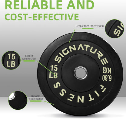 Fitvids 2‑Inch Olympic Rubber Bumper Weight Plates Pair, 15 lbs for Home Gym Strength Training