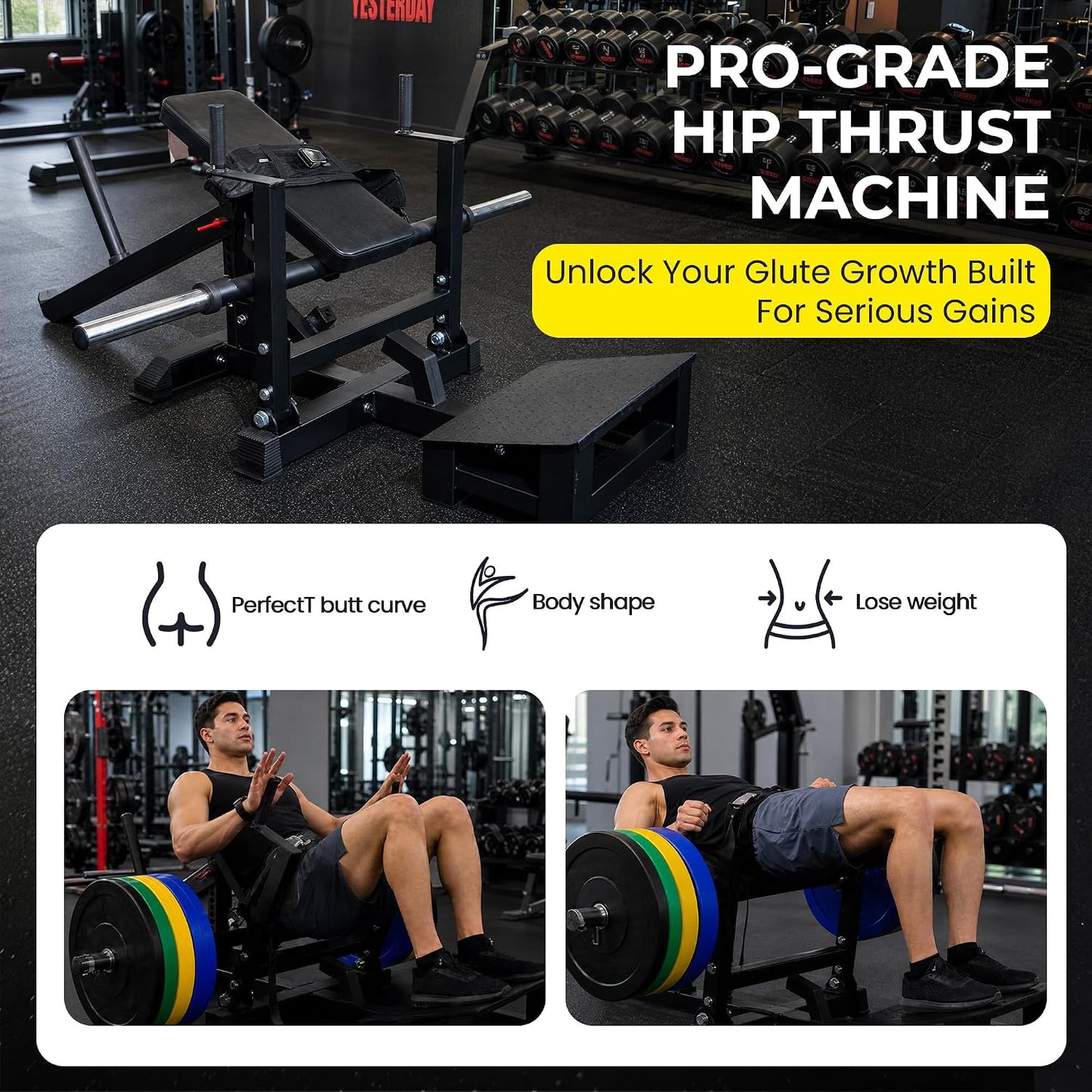 Fitvids Plate-Loaded Glute Bridge Hip Thrust Machine, Fully Upgraded Heavy Duty Glute Trainer, Professional Sports Training Equipment for Home Gym Butt Shaping and Muscle Growth