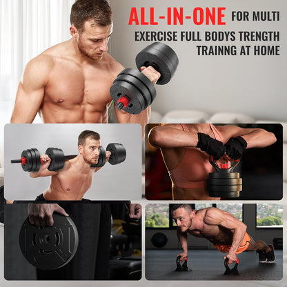 Fitvids 60LBS Multi-Functional Adjustable Dumbbell Set, Convertible Dumbbell, Barbell & Kettlebell Portable Free Weight Set for Home Gym Workouts
