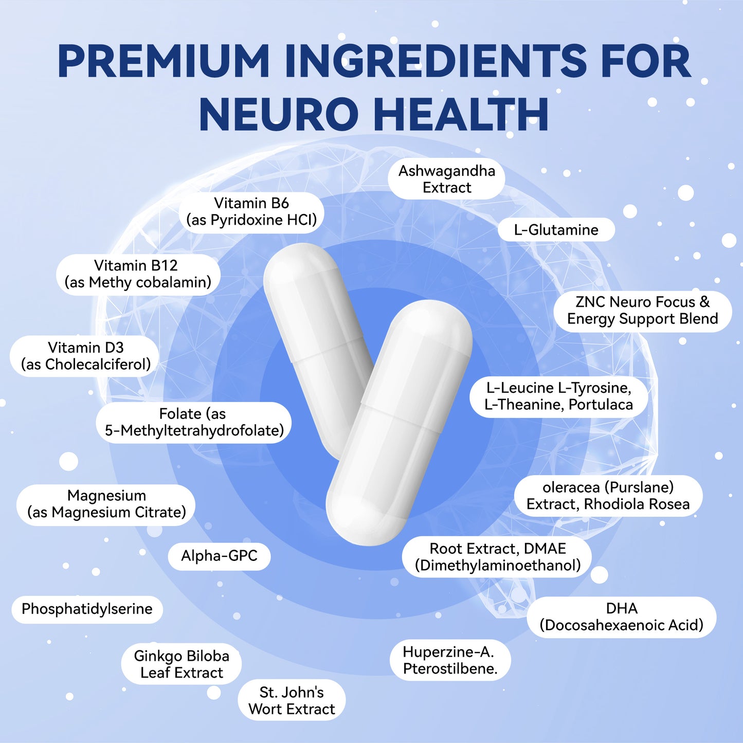 Fitvids 90Ct Brain Nootropic Supplement Alpha-GPC, Lion’s Mane, B Vitamins Support Memory Daily Cognitive Performance
